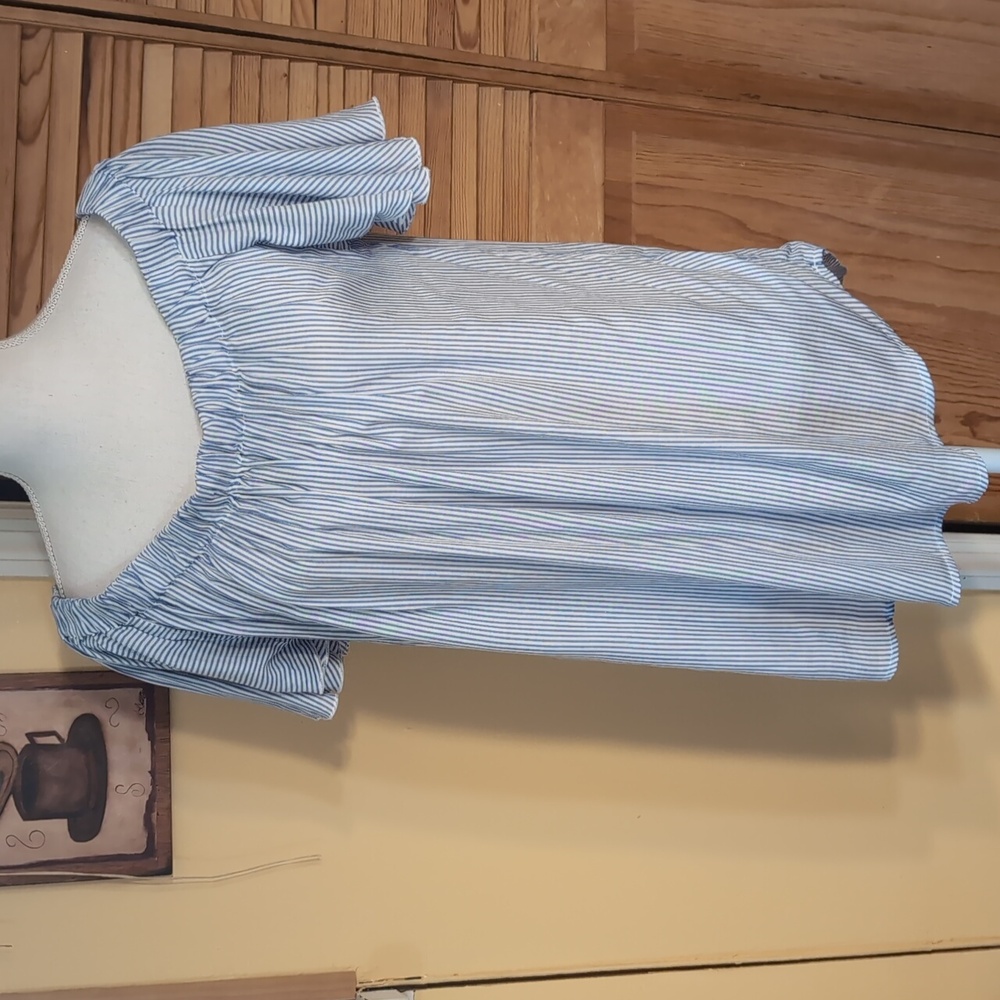 Blue Striped Off Shoulder Flutter Sleeve Blouse XL